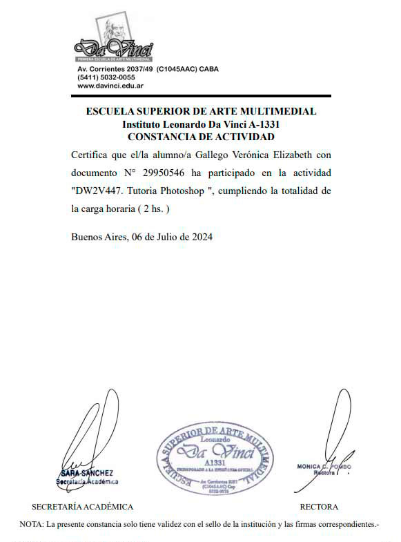Certificado Tutoría Photoshop